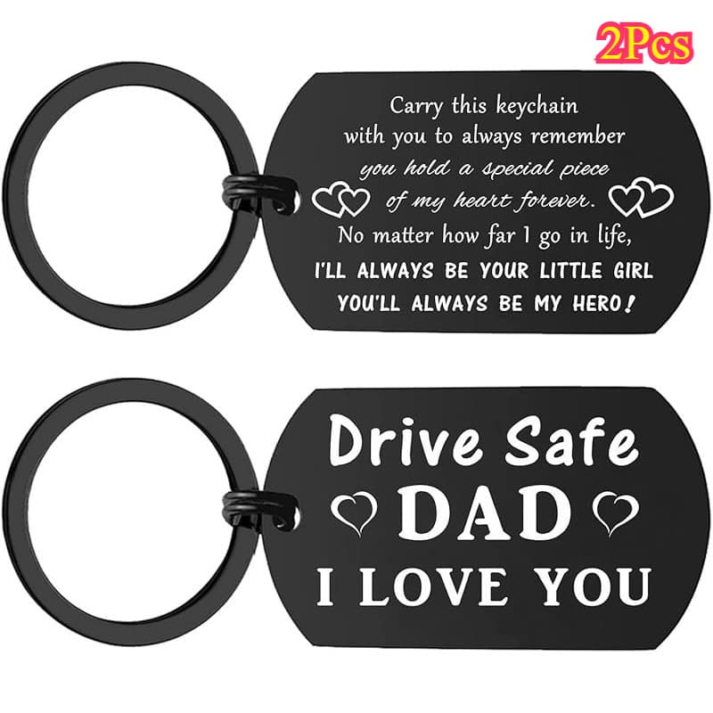 TEMU 2pcs Elegant Stainless Steel 'drive Safe Dad' Keychains - Perfect Gift From Daughter & Son To Father, Keychain
