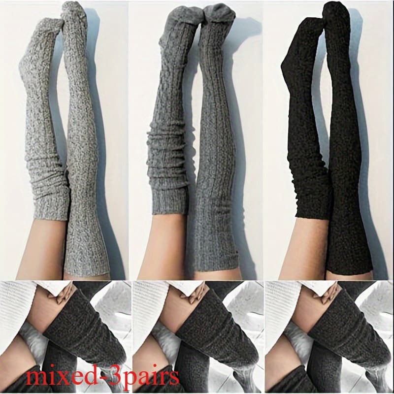 TEMU 3/ 6pairs Cozy Thermal Over The Knee Socks For Women Warm And Stylish Winter Socks With Thickened Material