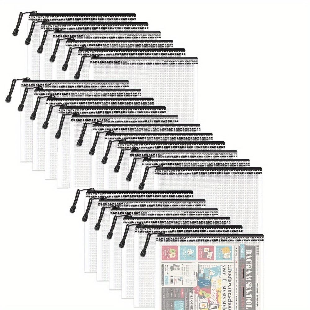 TEMU 16-pack A6 Zipper Bags - Black Mesh Document Organizer For Craft Supplies, Travel Toiletries, Office And Cosmetic Storage