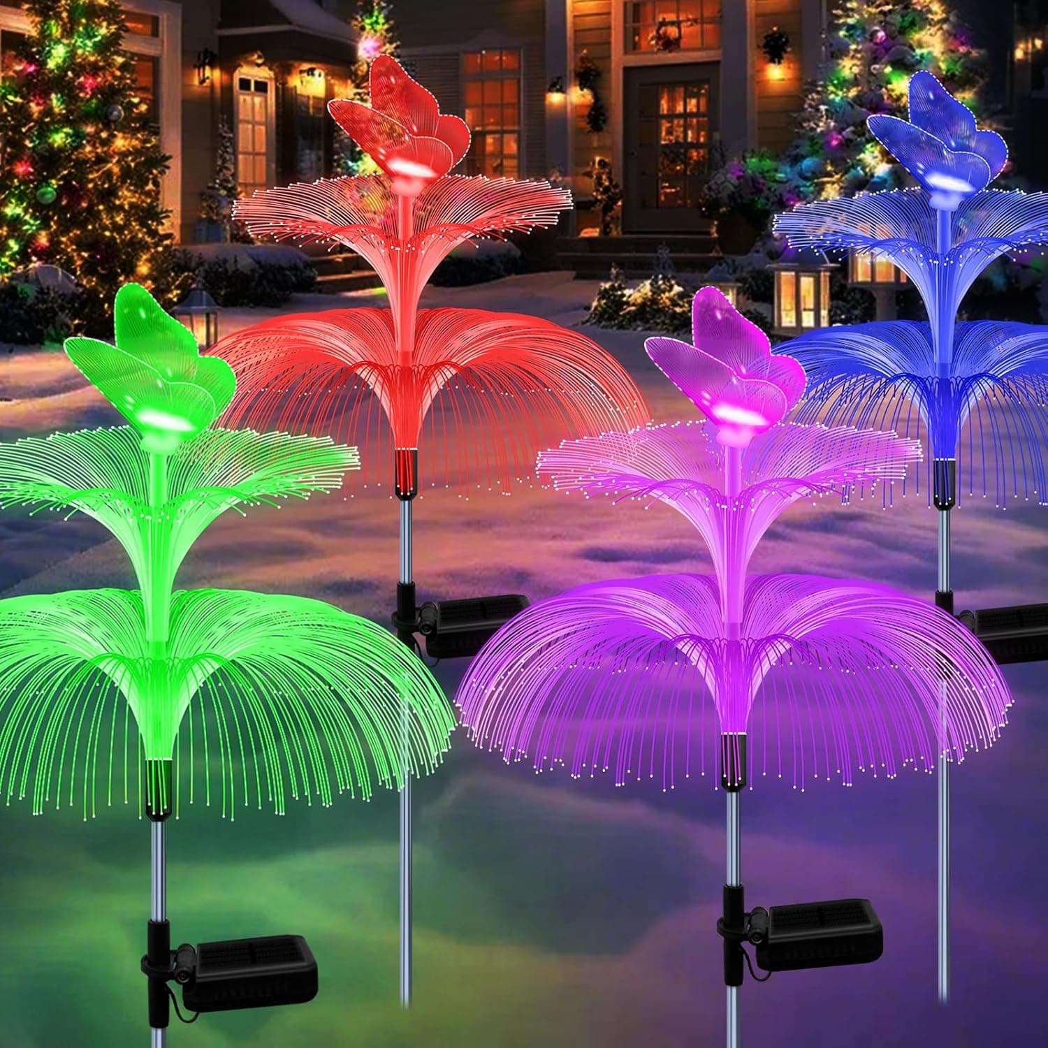 TEMU 2pack/ 4pack/ 6pack Solar Powered Led Lawn Lights Colorful Gradient Lights, Jellyfish Lamp Energy-saving Outdoor Decoration Villa Atmosphere Ground Mounted Lights