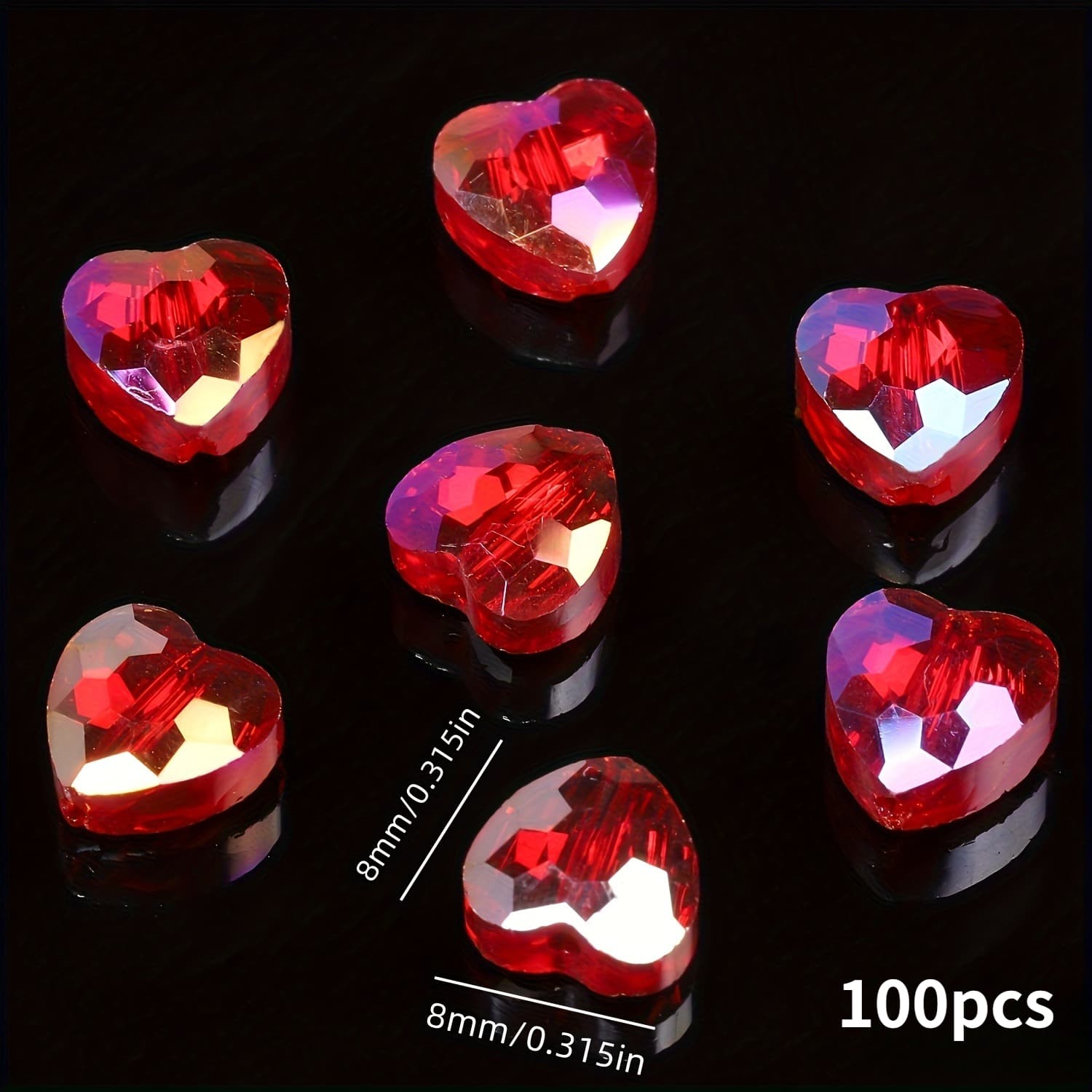 TEMU 100pcs Efrey 8mm Red Glass - Sparkling Heart-shaped Glass Beads For Making, Valentines Crafts, Birthdays, Wedding & Anniversary Jewelry Supplies, Glossy Glass Beads For Women's (100 Beads)