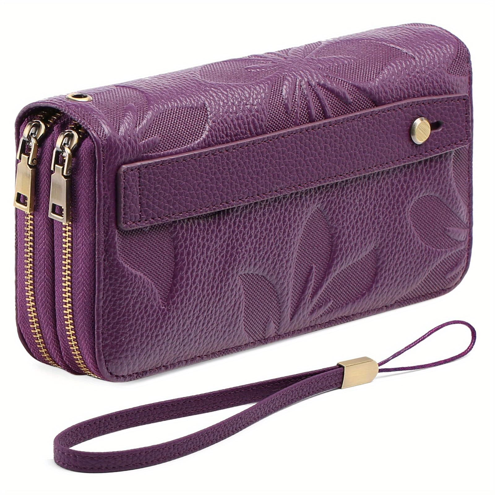 TEMU Women's Large Capacity Long Bifold Wallet With Wrist Strap - Holds Phone! Double Zipper, 24 Card Slots, 4 Receipt Pockets, 4 Bill Compartments, Rfid Blocking, Floral Clutch Purse (new Arrival)