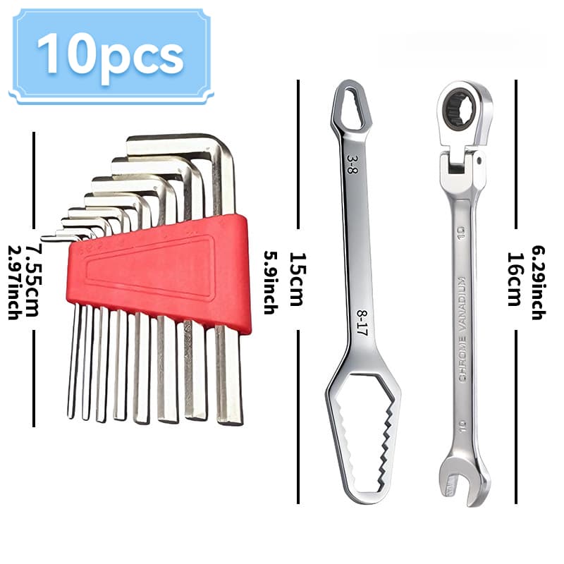 TEMU 6pcs/11pcs/2 Wrenches + 1 Set Of Allen Wrench Wrench Tool Set, Including A Ratchet Wrench, A Wrench And 1 Set Of Allen Wrenches, Chrome Vanadium Steel Material