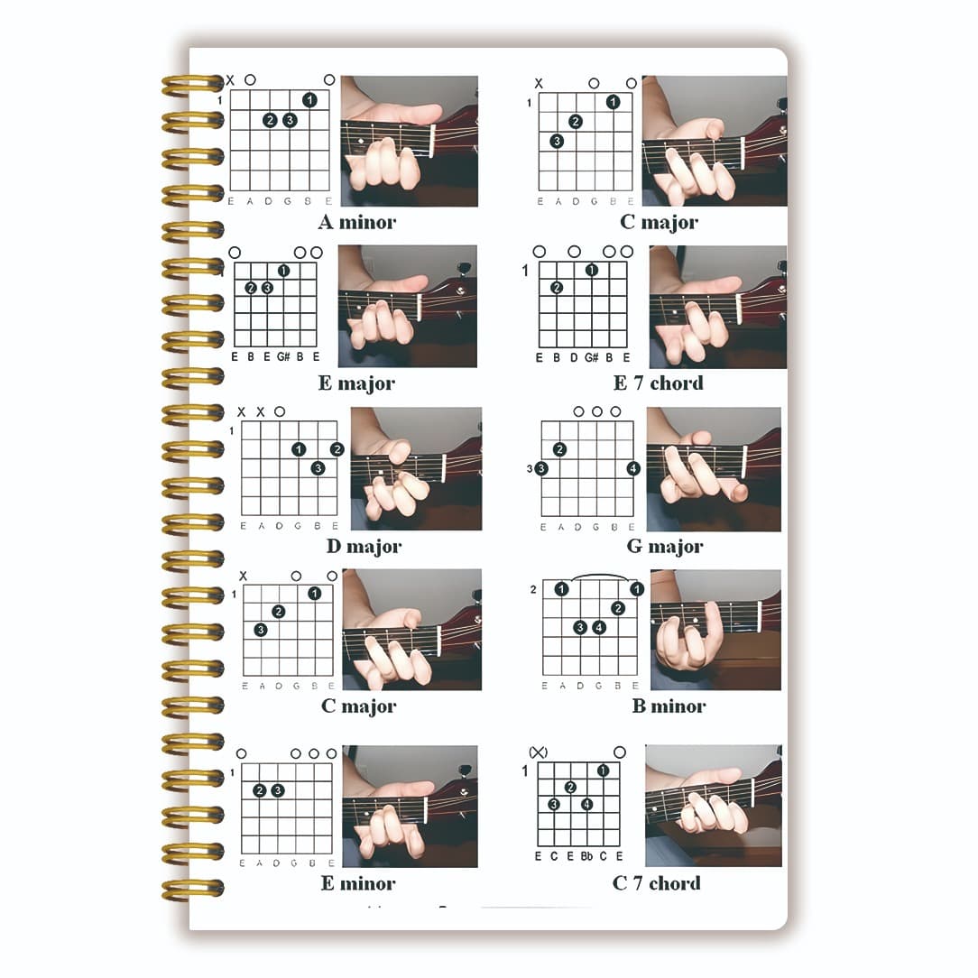 TEMU 1pc Guitar Chord Chart Notebook With Spiral Binding - Compact Portable Music Practice Book, Labeled Chords For Guitarists, Lined Pages Suitable For Class Learning, Daily Scheduling & Musicians