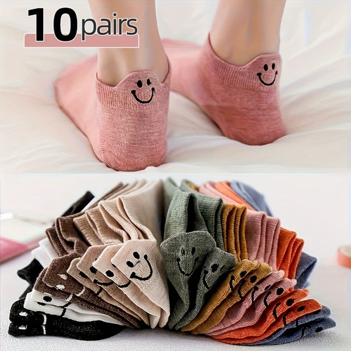 TEMU 10 Pairs Of Fashionable Ladies' Short Socks, Comfortable, Soft, Cute And Versatile, Suitable For Spring, Summer And Autumn
