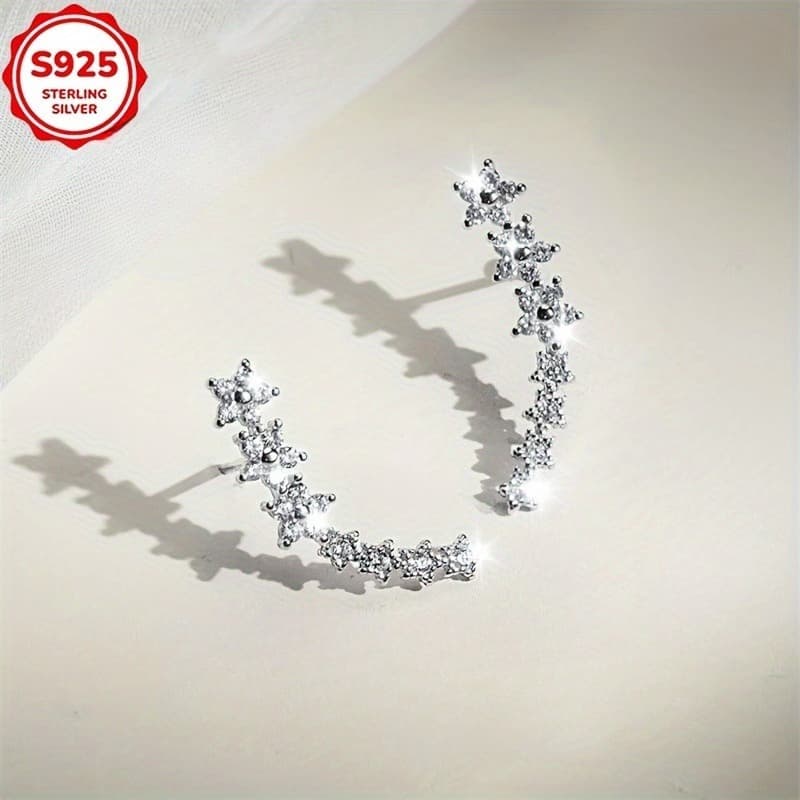 TEMU Women's Elegant S925 Silver Earrings, Suitable For Daily Wear, Commuting, And Parties - French Retro Style, Ideal Christmas Gift, And Unique Ear Jewelry