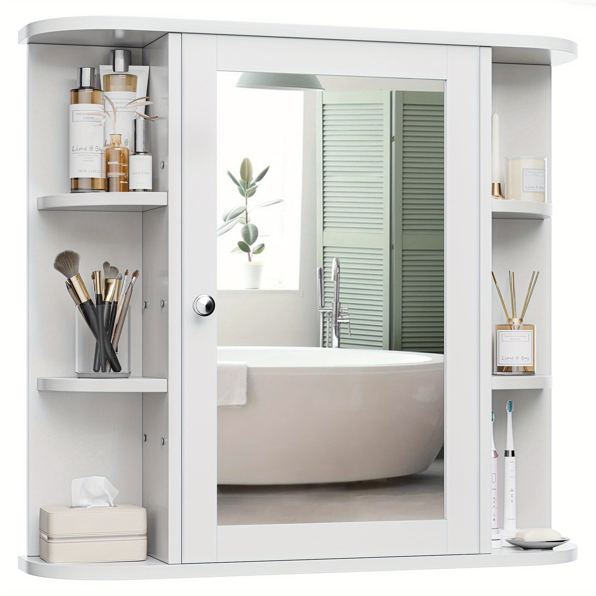 TEMU Wall-mounted Bathroom Mirror Cabinet Featuring A Medicine Cabinet With -opening Shelves, Finished In White