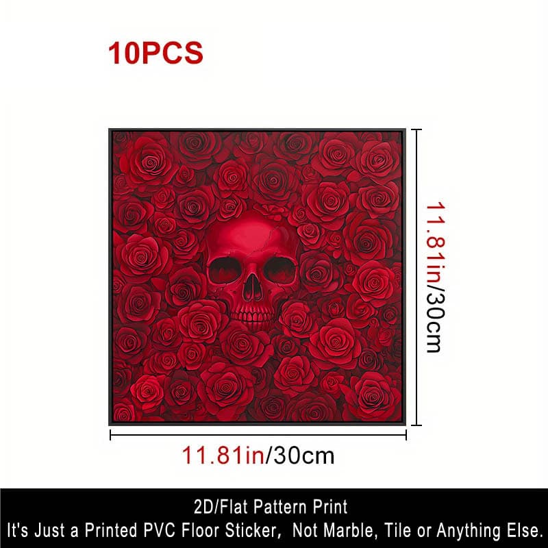 TEMU 10pcs Self-adhesive Vinyl Floor & Wall Stickers - Gothic & Rose Pattern, Modern 2d Decals Suitable For Indoor/ Rooms, Bedrooms, Parties - (no Tools) 30x30cm, 2d Flat