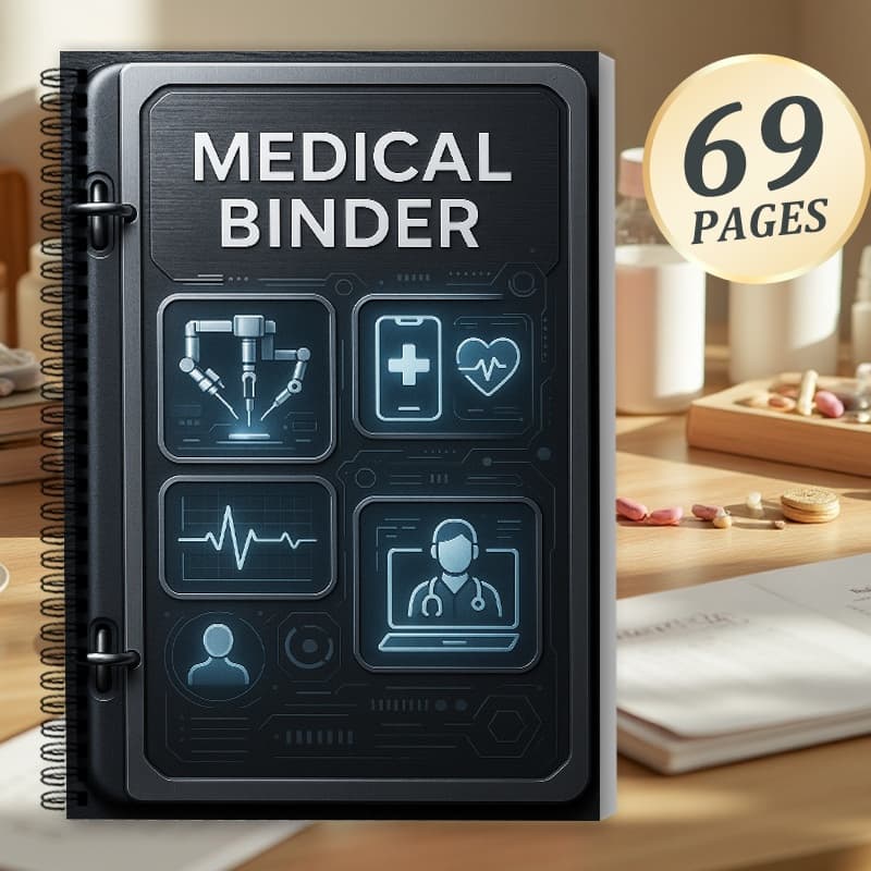 TEMU 69-page Personal Medical Binder Black Medical Folder Cover Design Spiral Notebook Applicable To Medical Appointment Log Emergency Medical