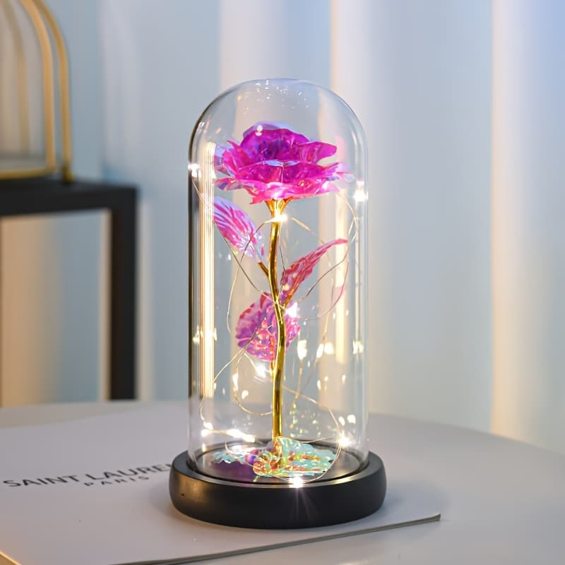 TEMU 1pc Colorful Rose Luminous Flower Glass Cover | Perfect Gift For Valentine's Day, New Year, , Birthday, Anniversary, And Wedding - Battery Not Included