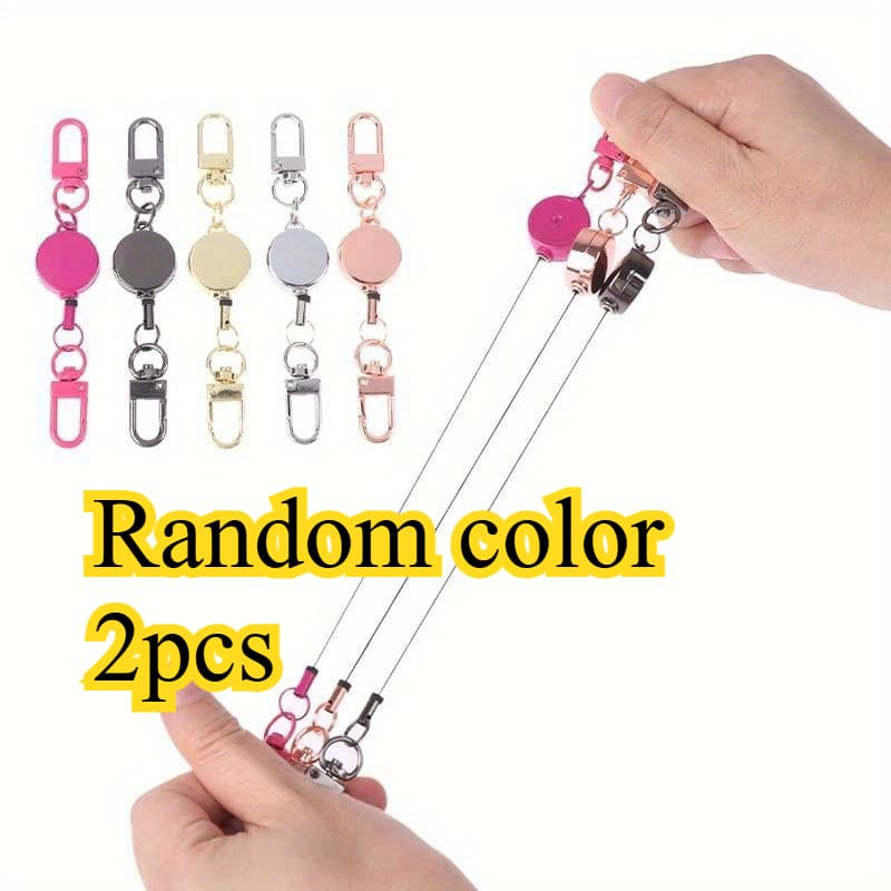 TEMU Random Color 1pc/2pcs Anti-theft Metal Easy-to-pull Rope Retractable Key Holder Elastic Keychain Sporty Retractable Key Ring Nurse Parts