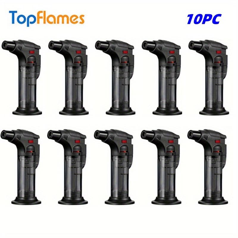 TEMU (without Built-in Butane Gas)10pcs Butane Refillable Big Jet Flame Portable Butane Torch Adjustable Mini Lighter For Camping Grill Culinary Soldering Cooking Welding Bbq