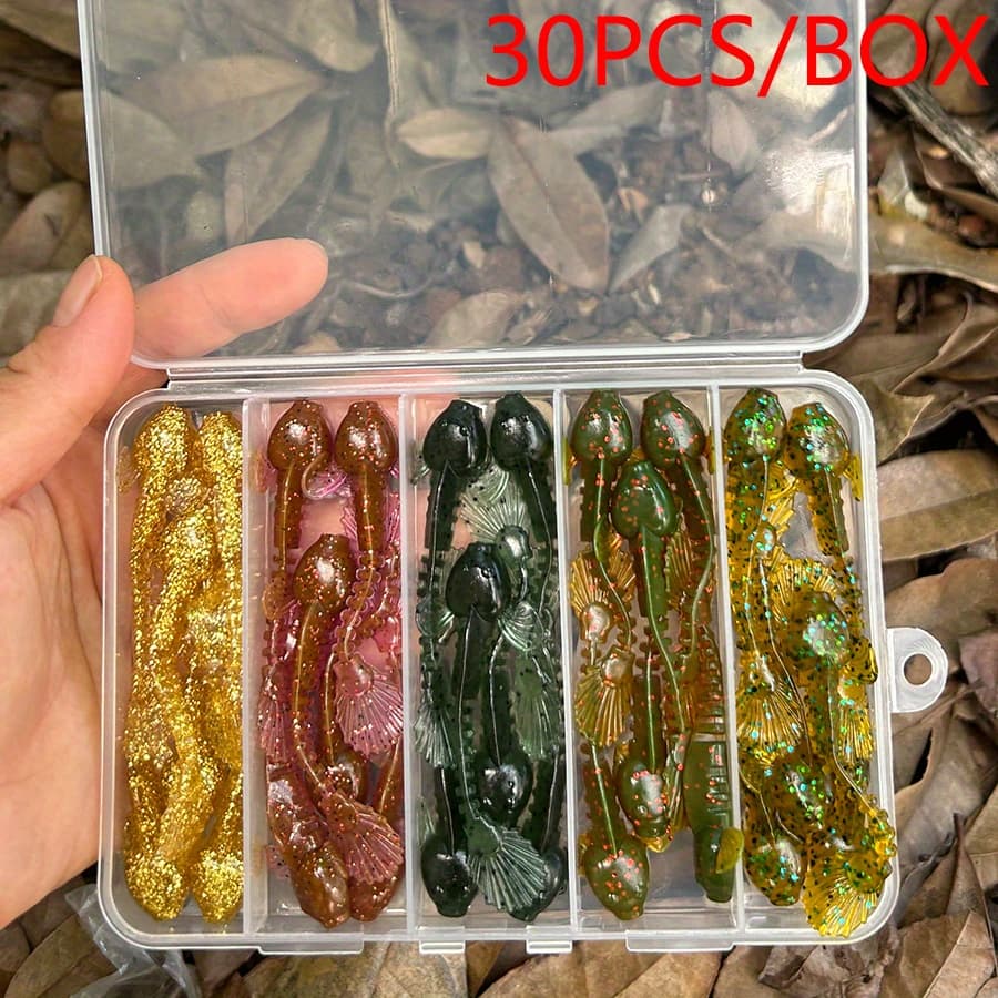 TEMU 30pcs/box Fishing Lure Tackle Jig Wobbler Freshwater Vivid Swimbait Worm Soft Artificial Bait For Carp Shad Soft Simulation Reusable