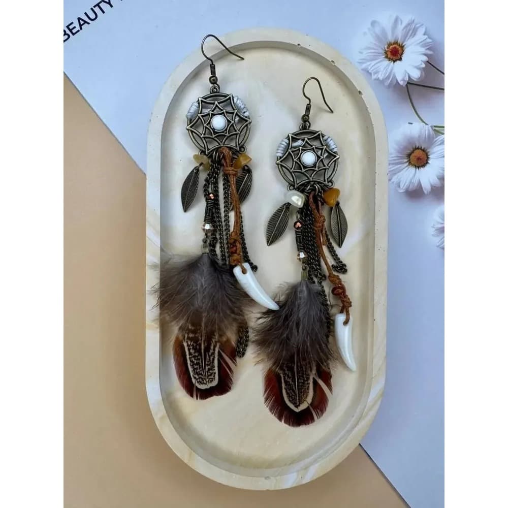 TEMU Women' Bohemian Long Tassel Earrings With Hollow Leaf Pendant - Vintage Western Suitable For Parties, , Music Festivals, Holiday Wear & Everyday Accessories - Leaf For - Style