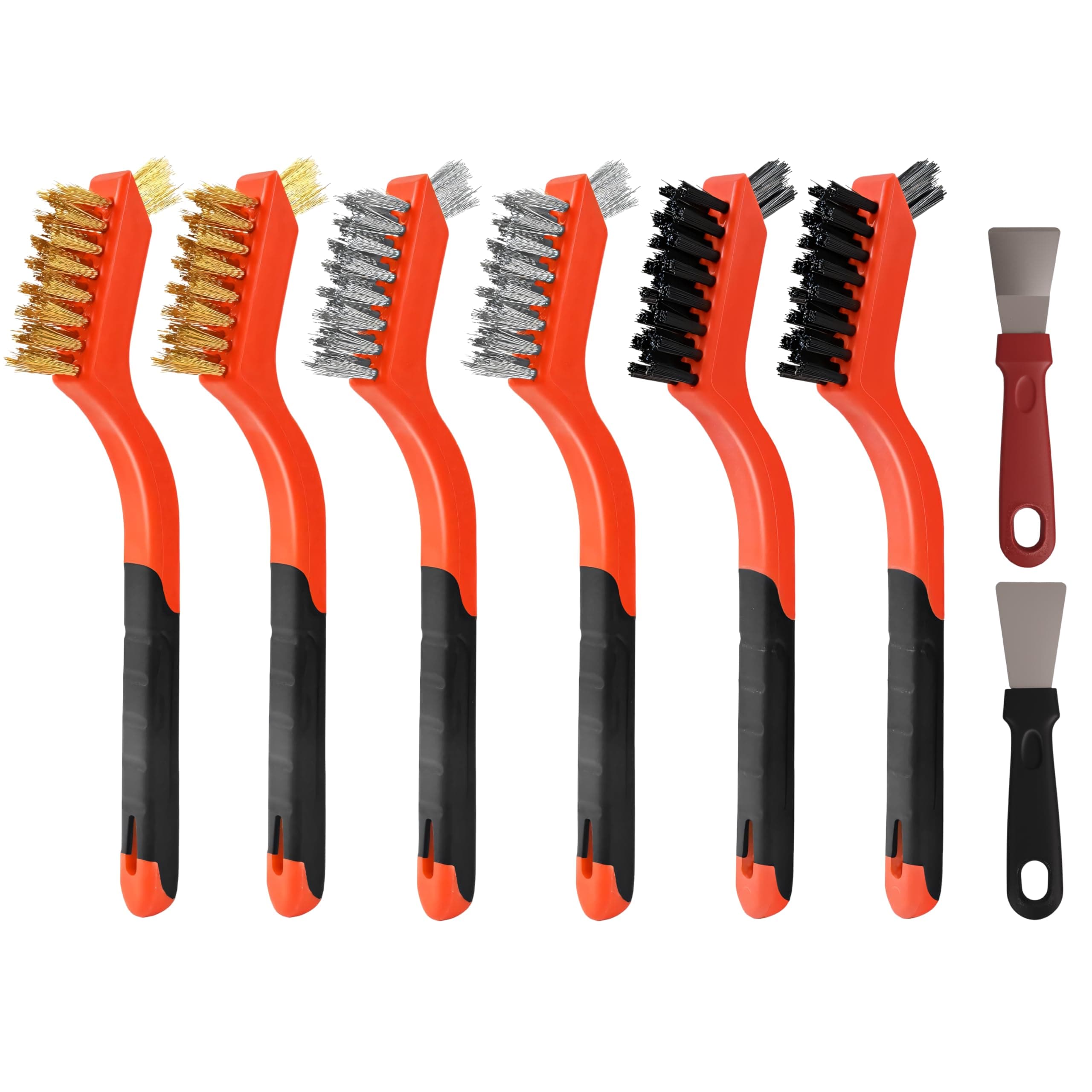 TEMU 8pcs/set Wire Brushes & Scraper Set, Nylon//stainless Steel Bristles For Cleaning Welding Slag And Rust, Scratch Brush With Mini Head & Hanging Hole For Everyday Cleaning