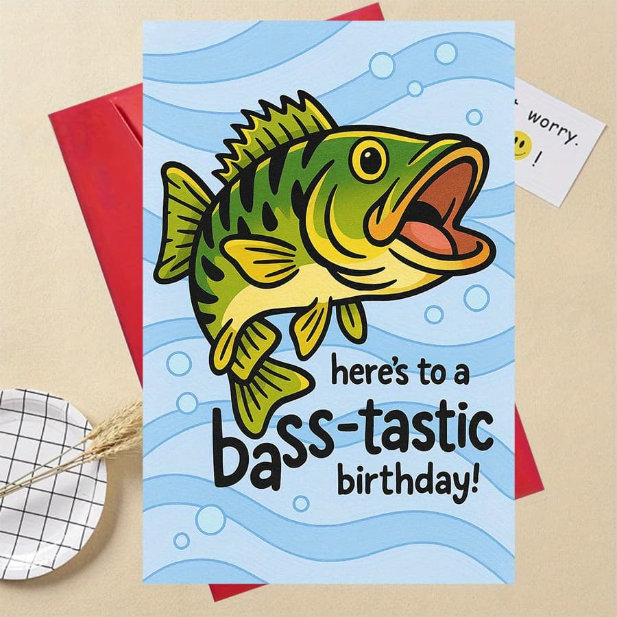 TEMU 1pc Dankebass- Birthday Card For Fishing Enthusiasts - Perfect For Who Love Fishing, , Or Water Sportsgeburtstagskarte Lustig