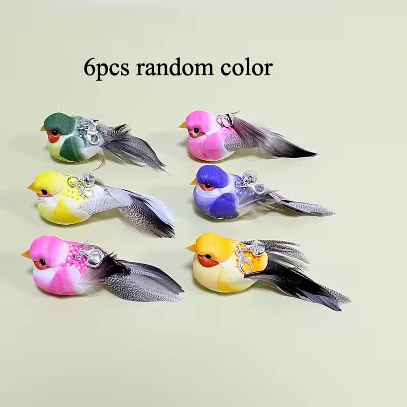 TEMU 6pcs/9pcs Interactive Cat Wand Set | Comes With A Bell, Random Color Artificial Fiber Birds, Made Of Durable Plastic And Cast Iron, No Batteries Required, Suitable For All Breeds