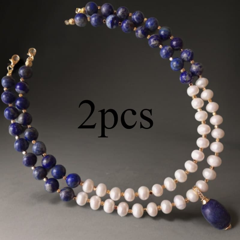 TEMU Unique Handmade Pearl And Lapis Natural Stone Pendant Necklace Anniversary Gift