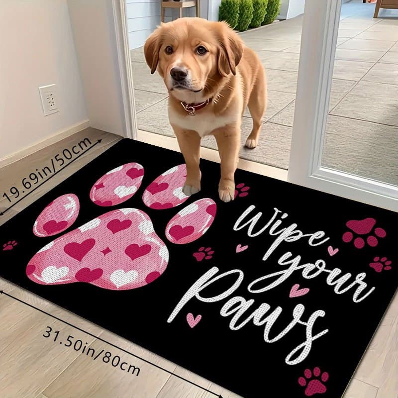 TEMU 1pc Paw Print Welcome Mat Non-slip Pet Door Mat With - Soft Flannel Indoor Suitable For Entrance, Bedside, Living Room - Ideal For Pet Owners & Valentine's Day Gifts