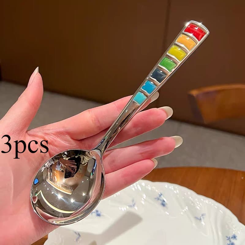 TEMU Colored Enamel Stainless Steel Spoon, Soup Spoon, Dessert Ice Cream Spoon, Coffee Tea Sugar Seasoning Spoon, Household Restaurant Tableware