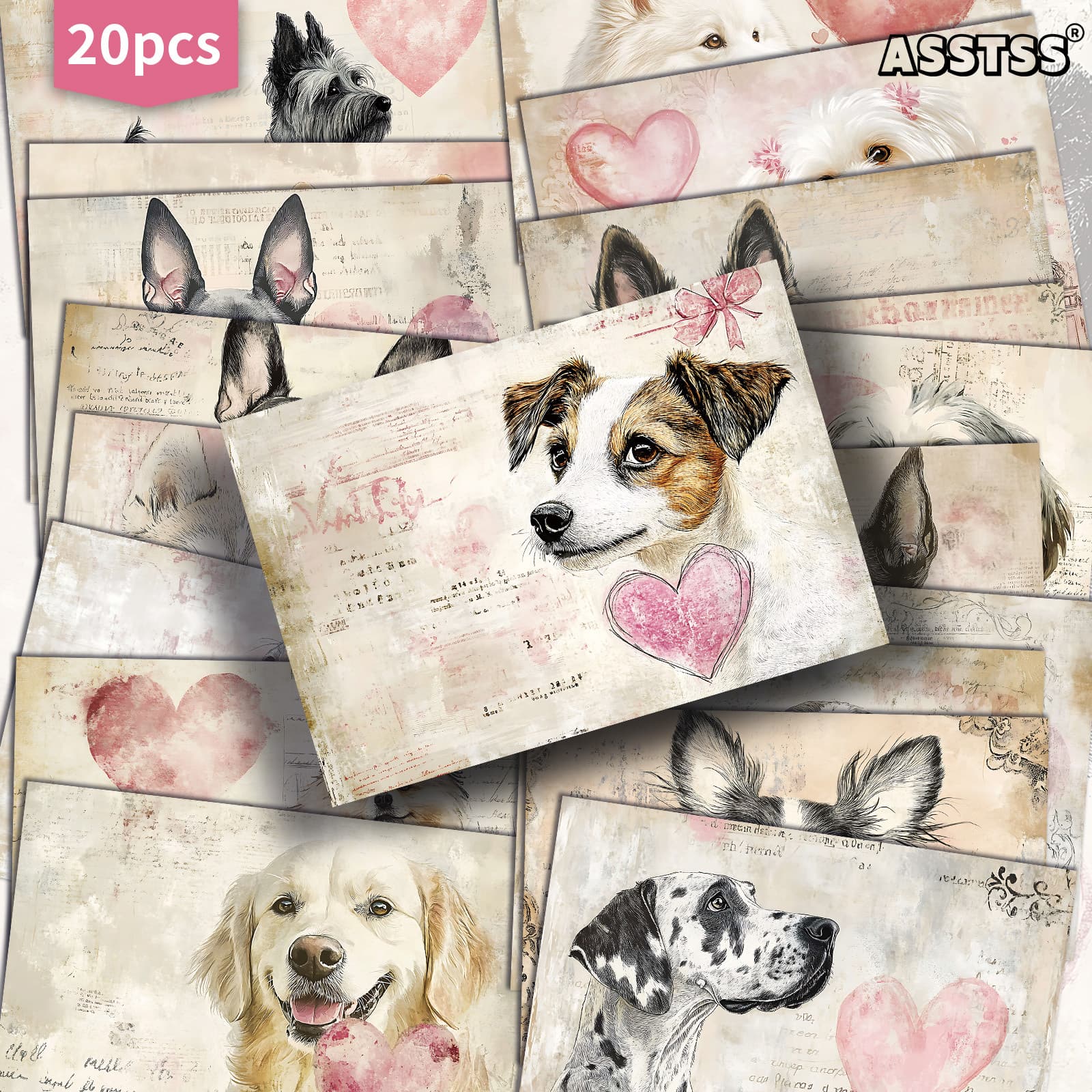 TEMU 20-pack Asstss And Heart Gift Cards - 4x6 Inches Retro Junk Journal Paper, Classic Pinup Illustrations, Collectible Decorative Painting Cards For Scrapbooking And Crafting