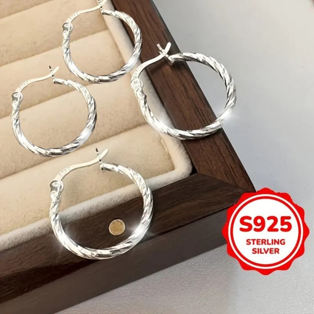 TEMU Of S925 Silver Earrings - Luxurious Sexy Classic Geometric Twist Design Jewelry, A For Holiday Gifts, The For Mothers, Sisters , The For Christmas, Casual Attire, Special Occasion, Elegant