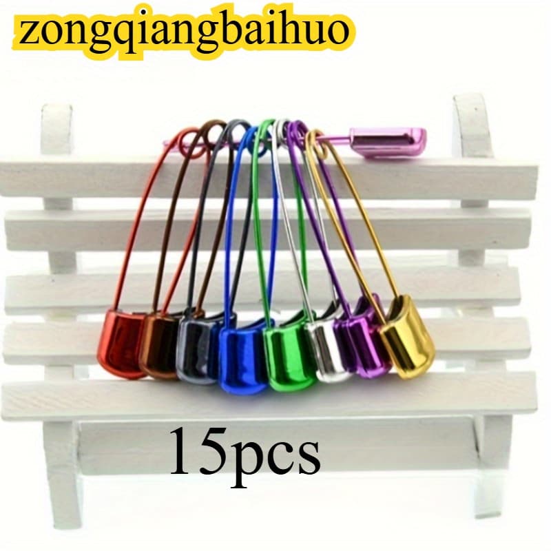 TEMU 2025 Hot-selling, 15pcs Set, Colors Of Uv-coated Stainless Steel Safety Pins - Sturdy Bread , Suitable For Sewing And Crafts