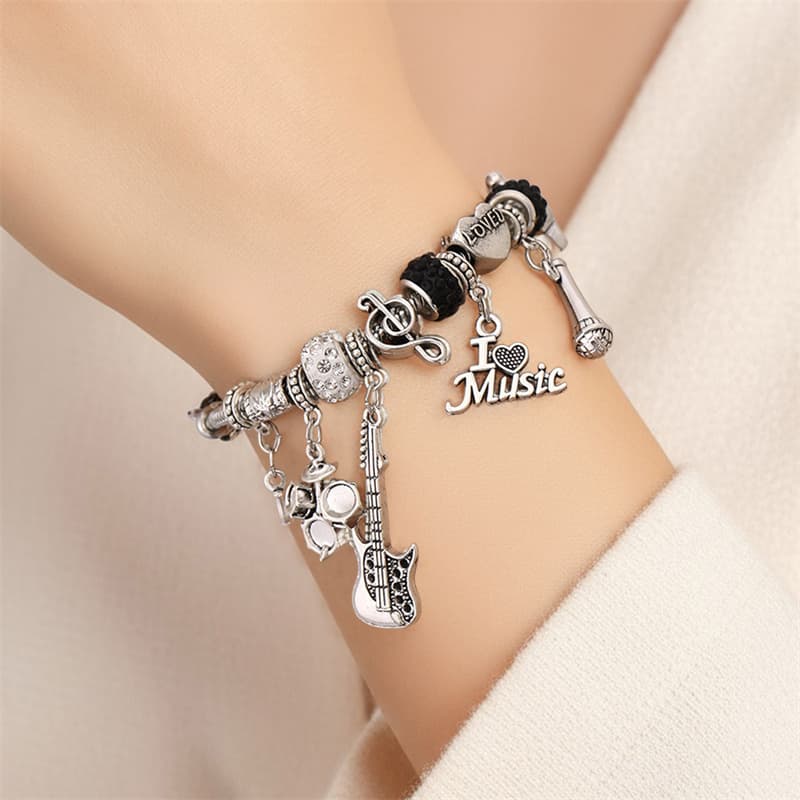 TEMU 1pc Of A -themed Niche Design Guitar Heart Pendant Bracelet