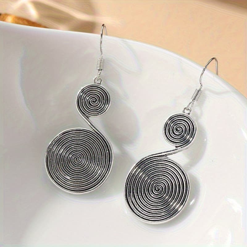TEMU A Pair Of Earrings With A Double , 1 Large And 1 Small, Are In Series To Form An Abstract Artistic Sense, Suitable For Art Exhibitions And Fashionable