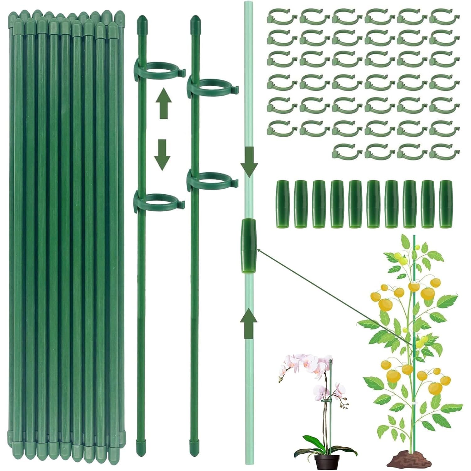 TEMU Plant Support, Climbing Aid, 20pcs Plant Stakes, With 40pcs Carabiners, With 10pcs , Tomato Climbing Aid, Indoor Plant Climbing Aid, Support, Plant Support (110pcs)