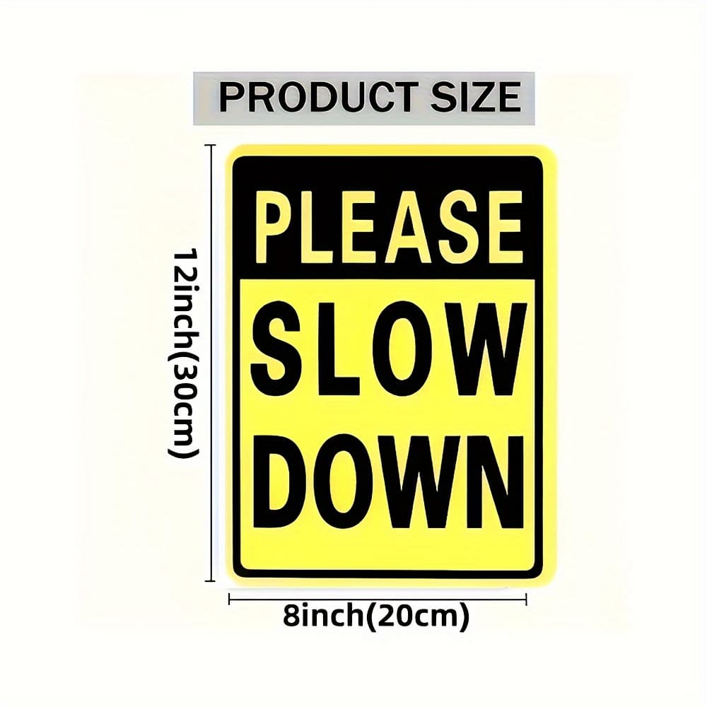 TEMU 1 "please Slow Down" Metal Yard Sign With Stand | 8x12 Inch, Waterproof And Uv Proof, With Black Text, Perfect For Home, Garden Or Decor, Aluminum Material