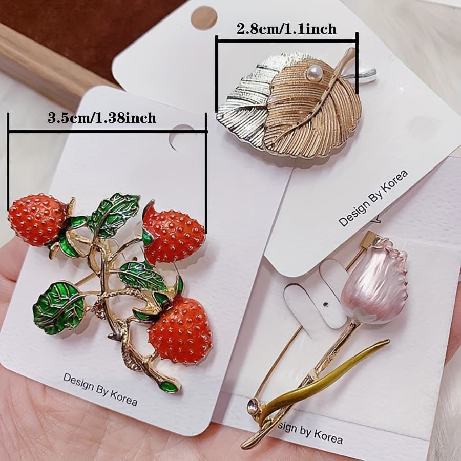TEMU Vintage Micro Pave Zirconia Women's Brooch - Elegant Luxury Mixed Style Copper Pin Set For Parties, Weddings & Daily Wear