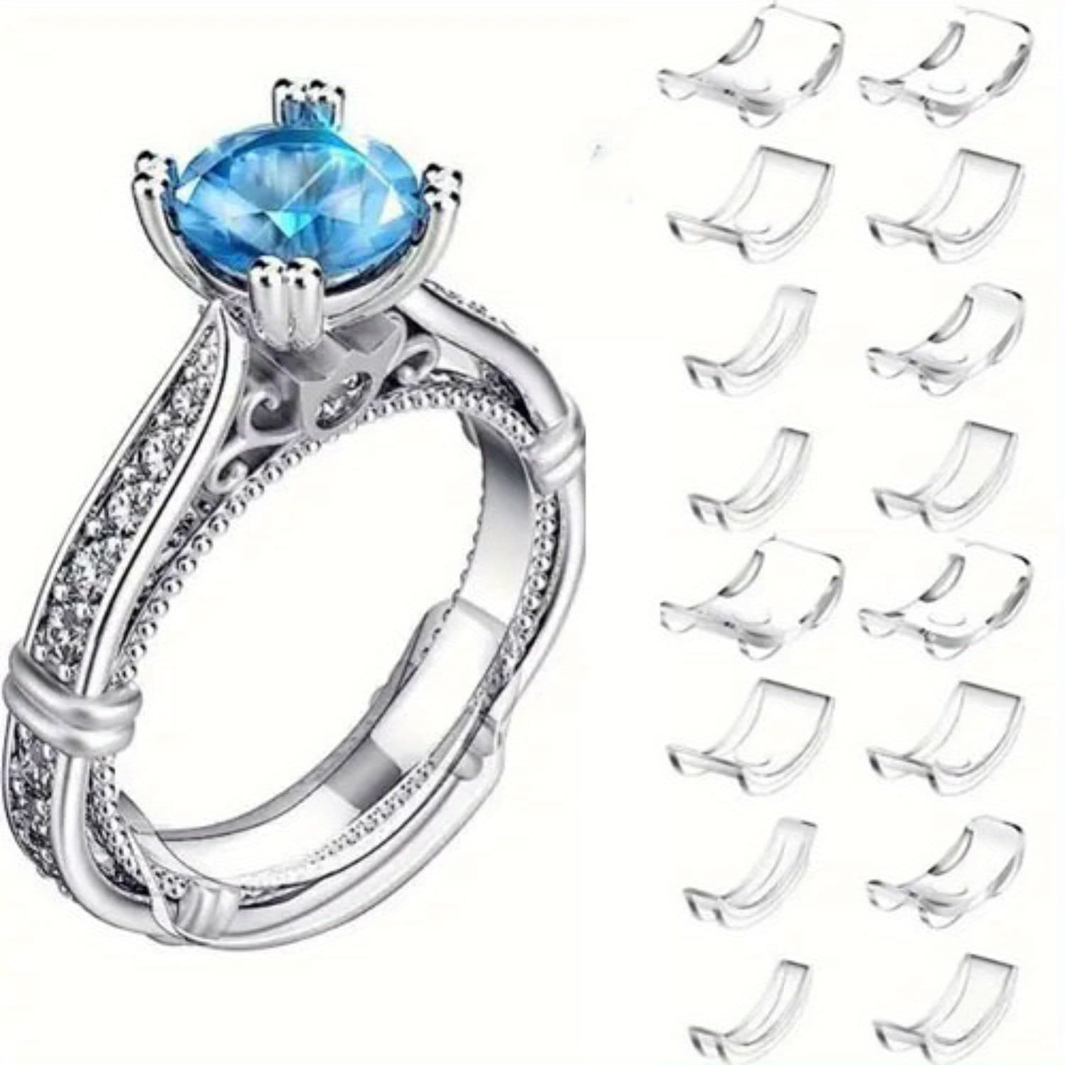 TEMU 16pcs Adjustable Invisible Ring Size Adjuster Set - Invisible Gasket Size Adjuster, Anti-slip , Size Pad, Suitable For Loose Rings, Portable Jewelry Measuring Device