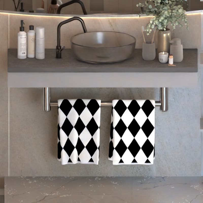 TEMU 2 Towels With Unique Black And White Checkered Geometric Patterns, Perfect For Bathrooms, Kitchens, And Spas - A Fashionable Home Decor Must-have, Bathroom Hand Towels