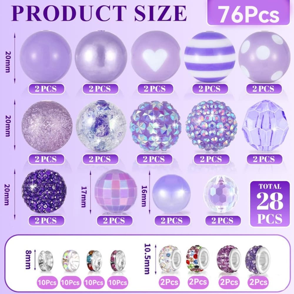 TEMU 76pcs/set Beads For Pens Beads Bubblegum Beads Mixed Resin Chunky Craft Beads Shiny Round Beads Sugar Beads For Keychain Necklace Bracelet Jewelry Making Supplies