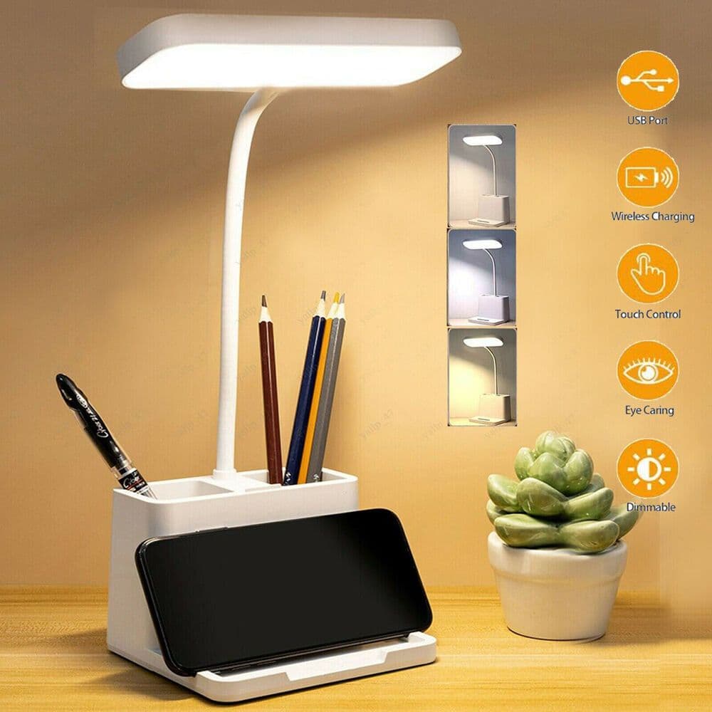 TEMU 1pc Led Desk Lamp With Pen Holder, 3-level Touch Control Dimmable Reading Light, 3000k-6000k, 2-in- Lamp With Adjustable Brightness, Usb Type-c Charging, For Home And Office Use