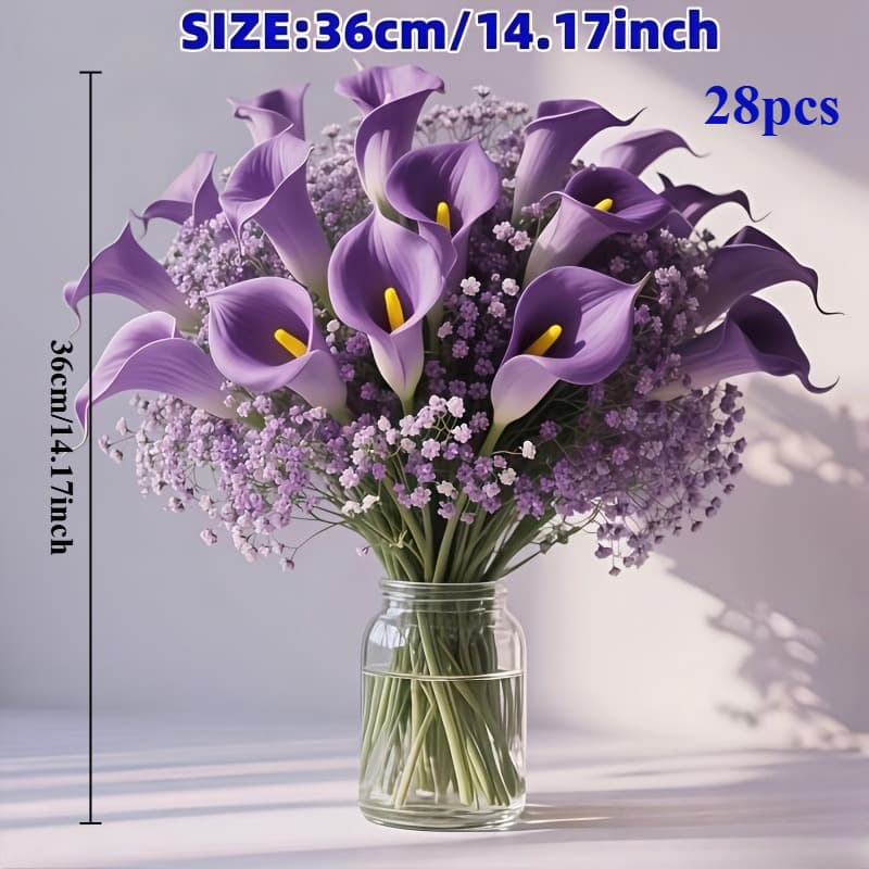 TEMU 18 Purple Star Flowers + 10 Purple - Home Decoration Bouquet Set. Suitable For Weddings/ / Spring Scenes. No Batteries Required. Made Of Plastic.