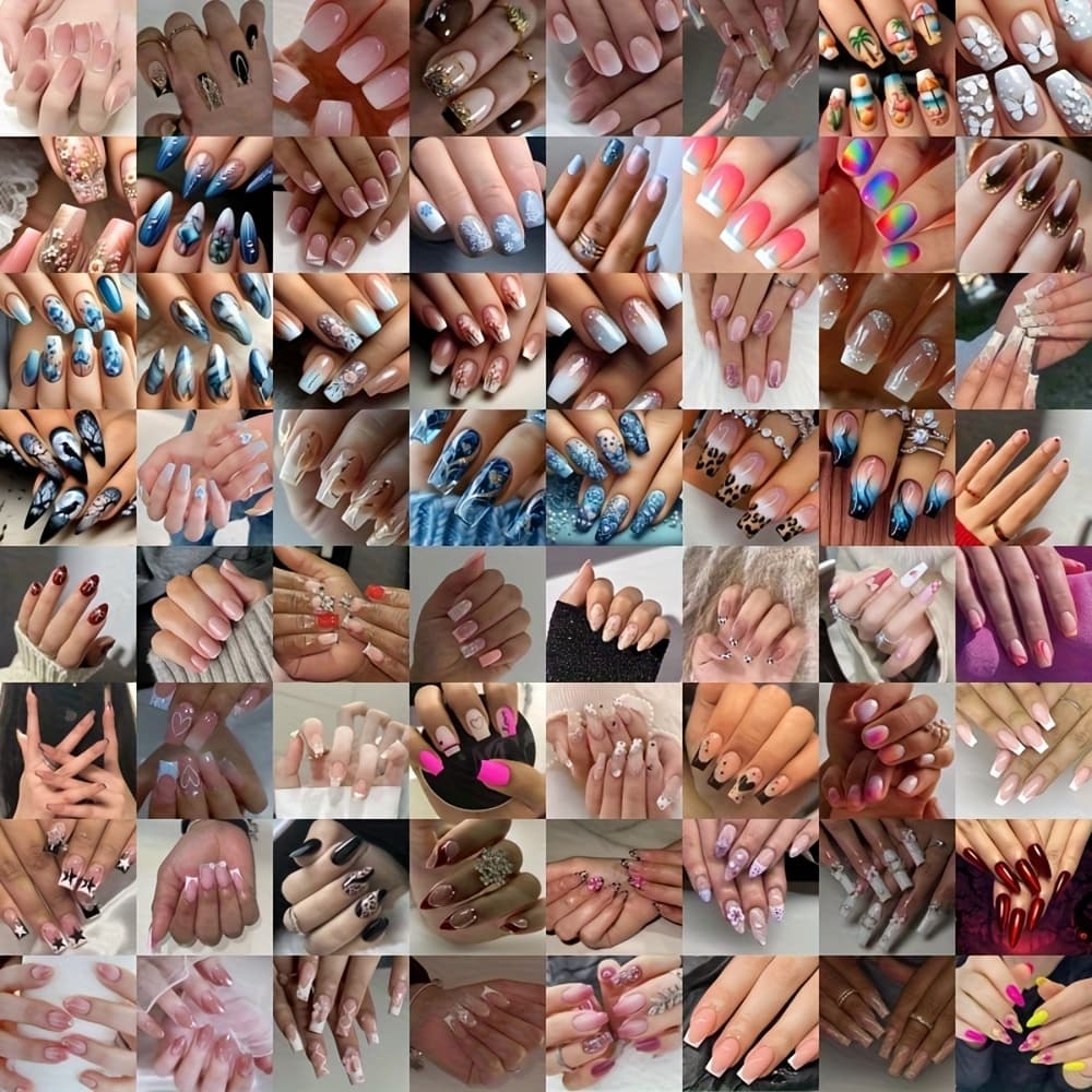 TEMU Mixed Color Random 216pcs Nail Set- Medium Square, Elegant White With Brown, Purple Gradient Glitter Design- Reusable Nails Fashionable Manicure, Suitable Valentine's Day, Easter, ,
