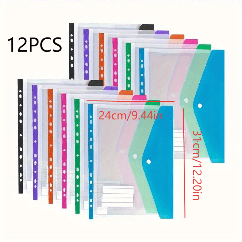 TEMU 6/ 12 Expandable File Bags With Snap Fasteners And Labels, 11 Hole Folders, Durable And High-quality Design Suitable For Binders, Desktop File Organizers, File Markers, Moisture-proof Materials