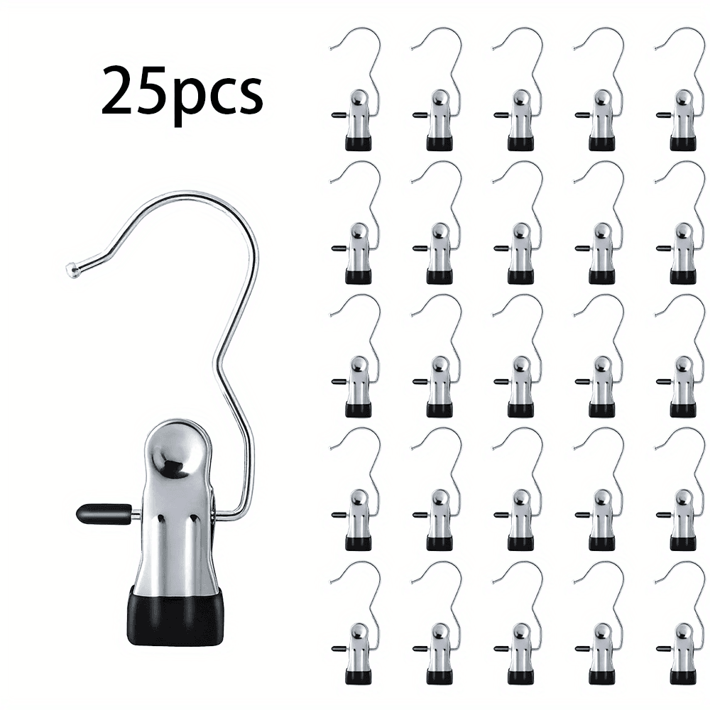 TEMU 25pcs Convenient Stainless Steel Hooks, Towel Clips | Pants Hanger | Skirt Hanger With , Rust-proof Hook | Durable And Sturdy | Space Saving, Holiday Gift, Clothespin