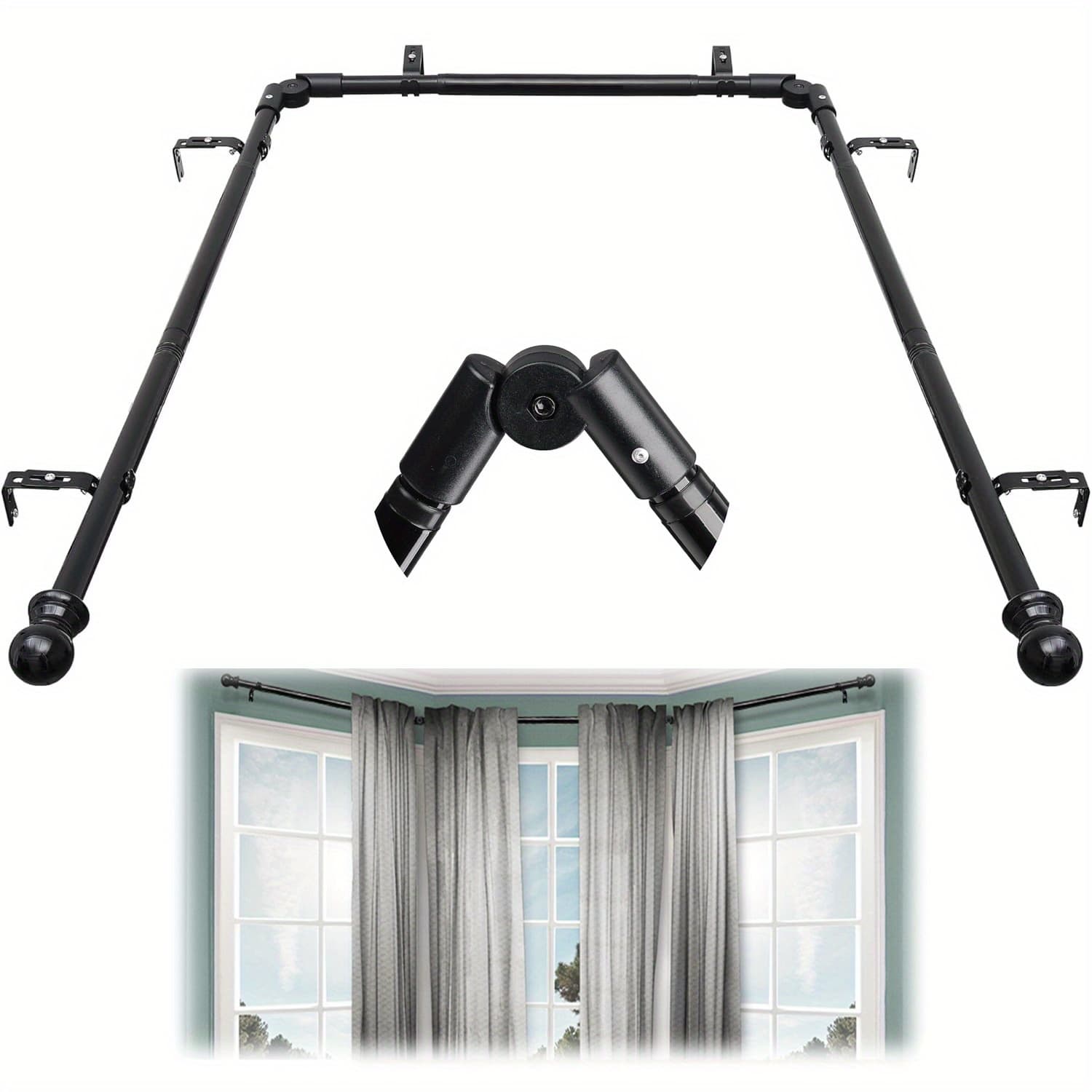 TEMU Yeyebest Curtain Rods, U Shaped Adjustable Curved Curtain Rods For Windows 59 To 184 Inches, Black 1 Inch Renter Friendly Heavy Duty Curtain Rods With Brackets For Bedroom, Living Room