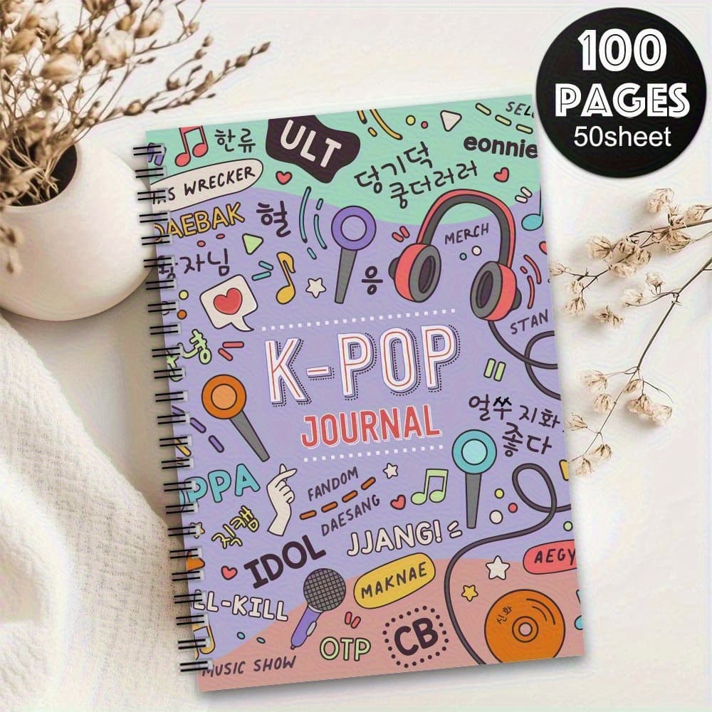 TEMU 1 Spiral Notebook | Vibrant K-drama , 100 Pages With Music And Headphone Elements, Ideal For Travel, Work, School, Or As A Gift For Fans, Colleagues, , And Sisters