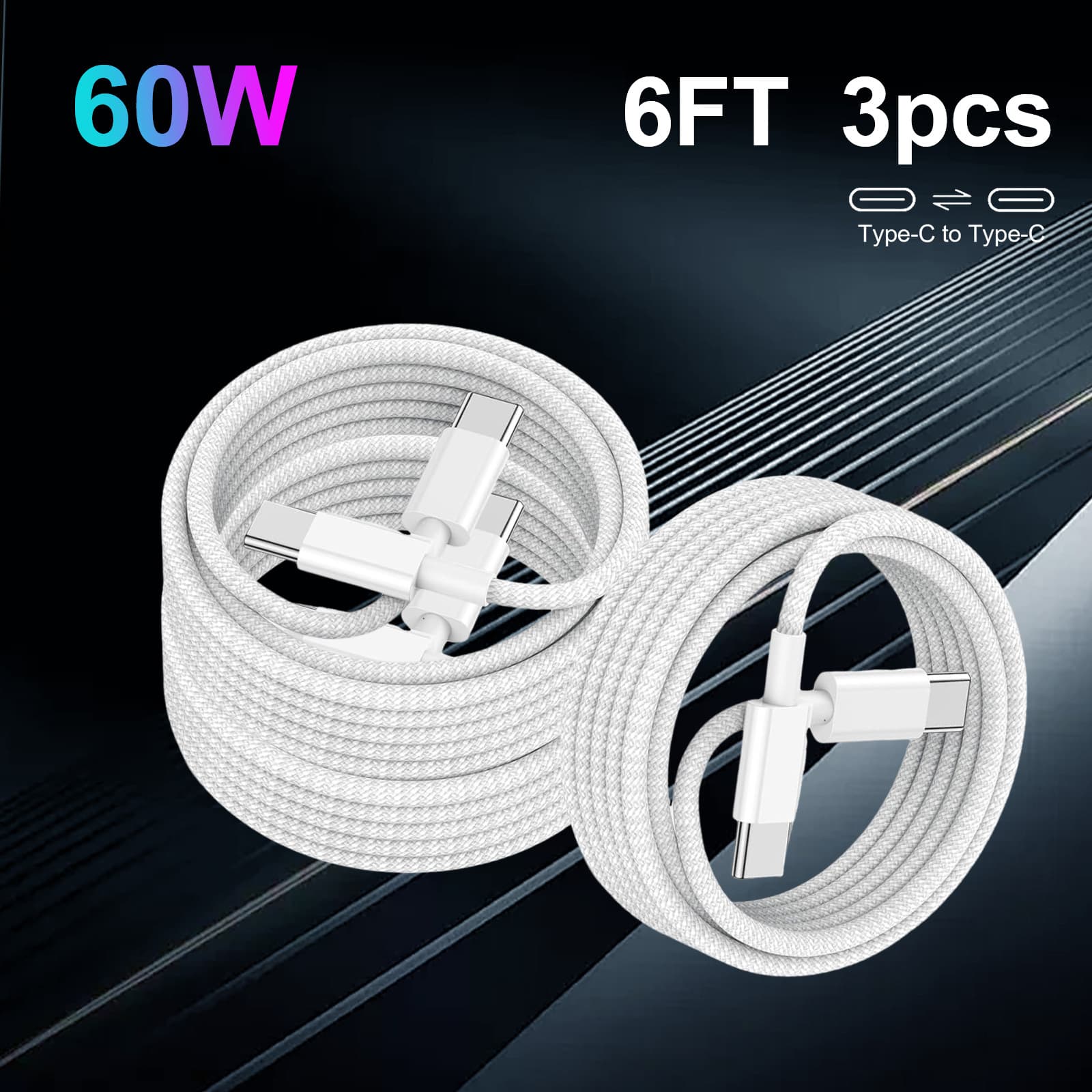 TEMU Usb C To Usb C Charging Cable 6ft 60w Usb C Cable For Charging 15/16 Pro/pro Max/plus Prcair5 Air