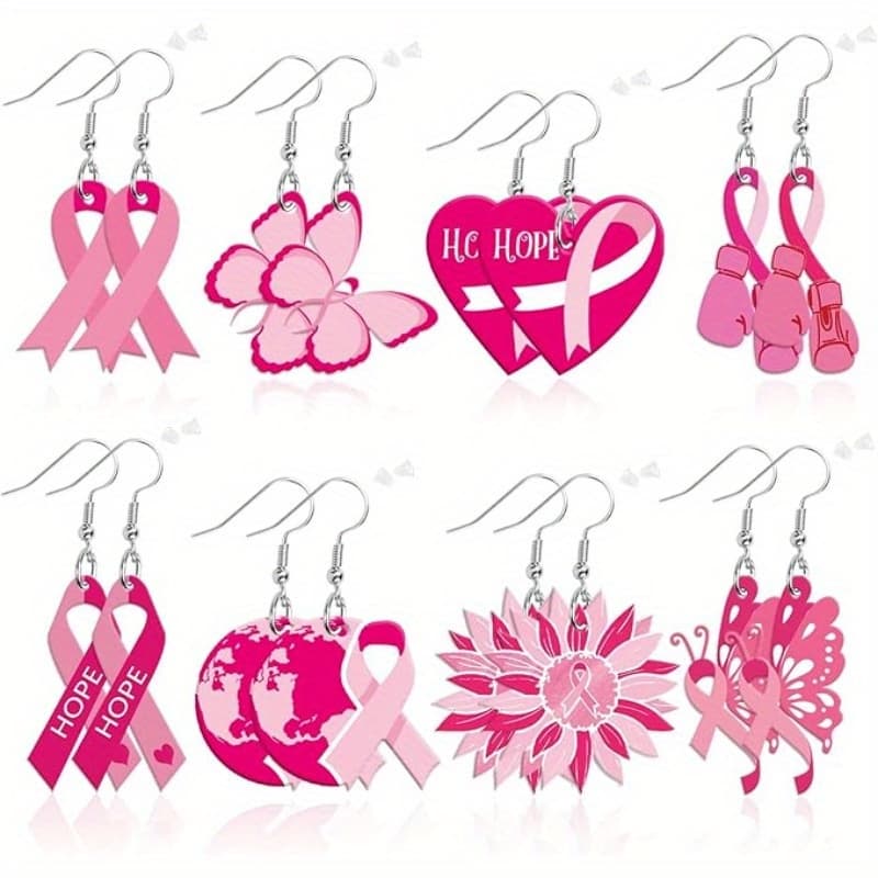 TEMU 8 Pairs Breast Awareness Earrings, Acrylic Dangle Earrings For Women, Lightweight Cute & Stylish Jewelry Gift Set For , Supporters, , And Charity Events