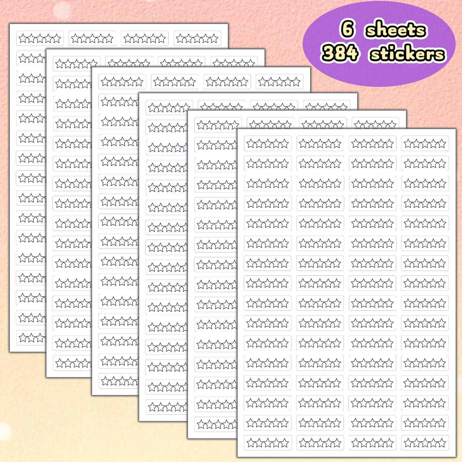 TEMU 6 Sheets/384 Stickers Blank Star Rating Stickers, Suitable For Books And Movies, Feelings Rating, Experience Review Stickers, Stickers, Perfect For Party Decorations And Supplies