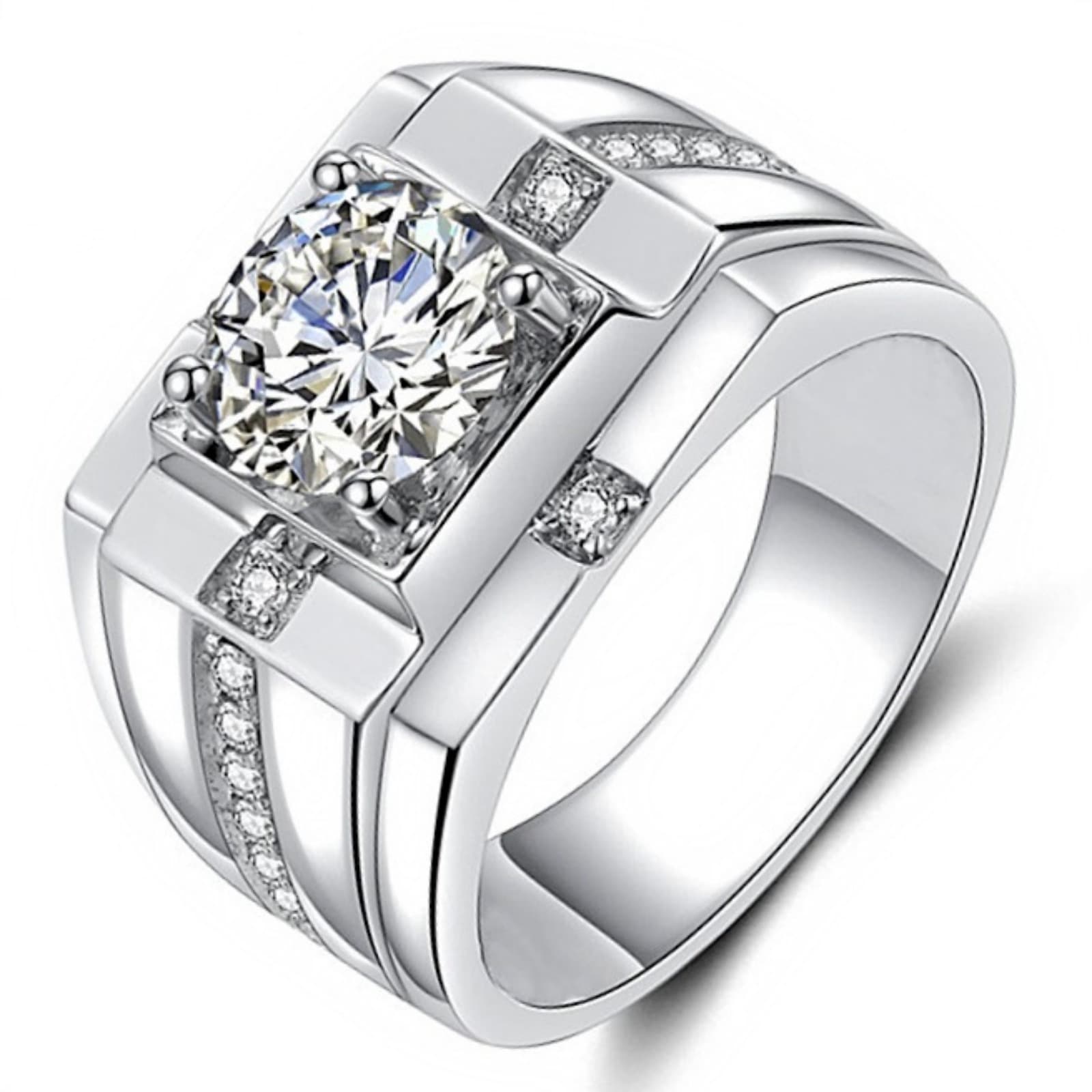 TEMU Guard Style Sparkling Synthetic Zirconia Men's Ring Light Luxury Elegant Birthday Gift Jewelry
