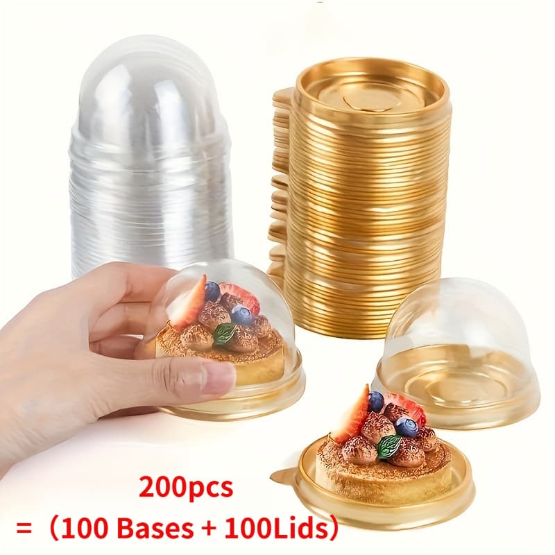 TEMU 200 Pack Plastic Mini Cake Containers With Dome Lids, Round Clear Cupcake Boxes, 100 Sets For Desserts, Birthdays, Weddings, Parties, Christmas & Halloween