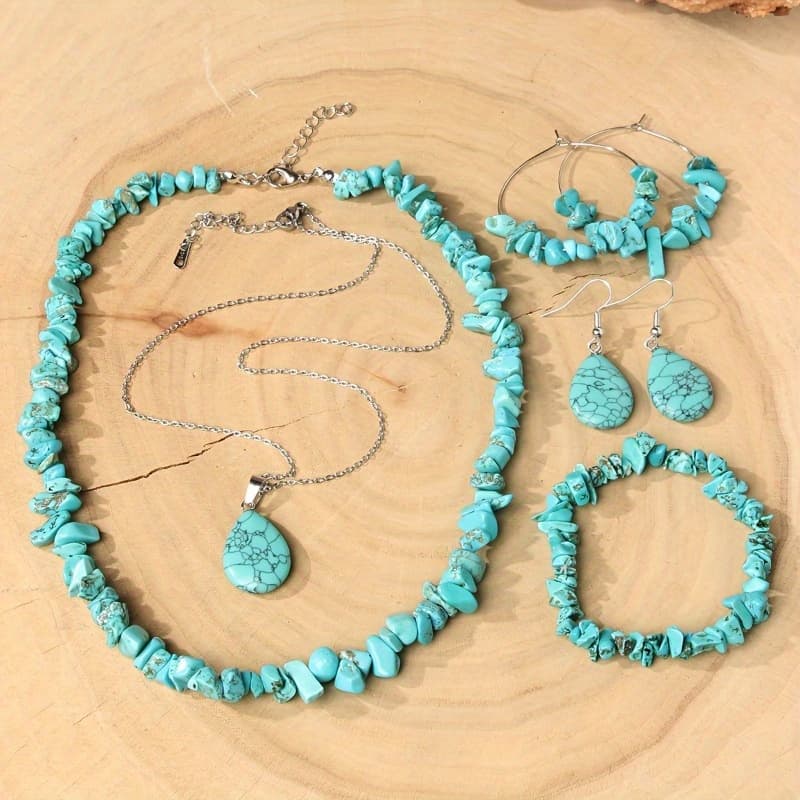 TEMU Bohemian Jewelry Set For Women, Of Earrings, 2 Necklaces & 1 Bracelet, Handmade Irregular Jewelry Set, Vintage-style, Perfect For Daily Wear, Parties, Vacation Outfits, And Gift