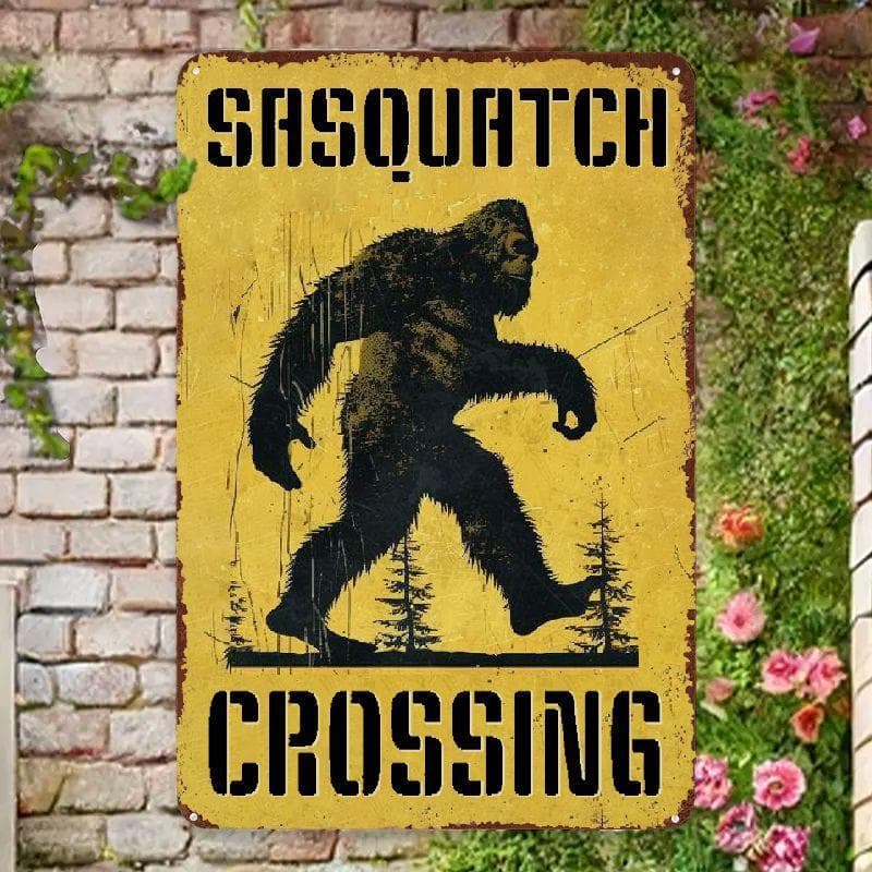 TEMU Sasquatch Crossing Warning Wall Decor Sign Outdoor Yard Metal Tin Sign Retro For Home Garage Man Cave Wall Decoration