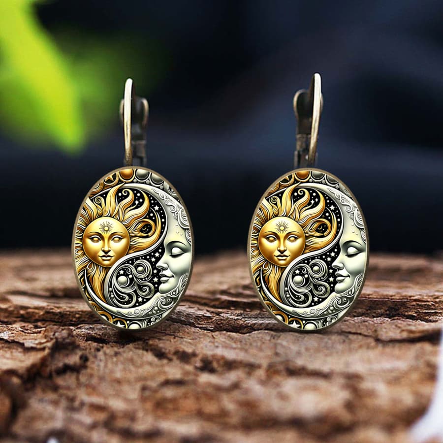 TEMU 2pcs Sun And Moon Earrings, Yin Yang Design, Celestial And Style, Oval Shape, Jewelry, Unique Additions For Christmas, Valentine's Day, Everyday Wear, And Easter Gifts